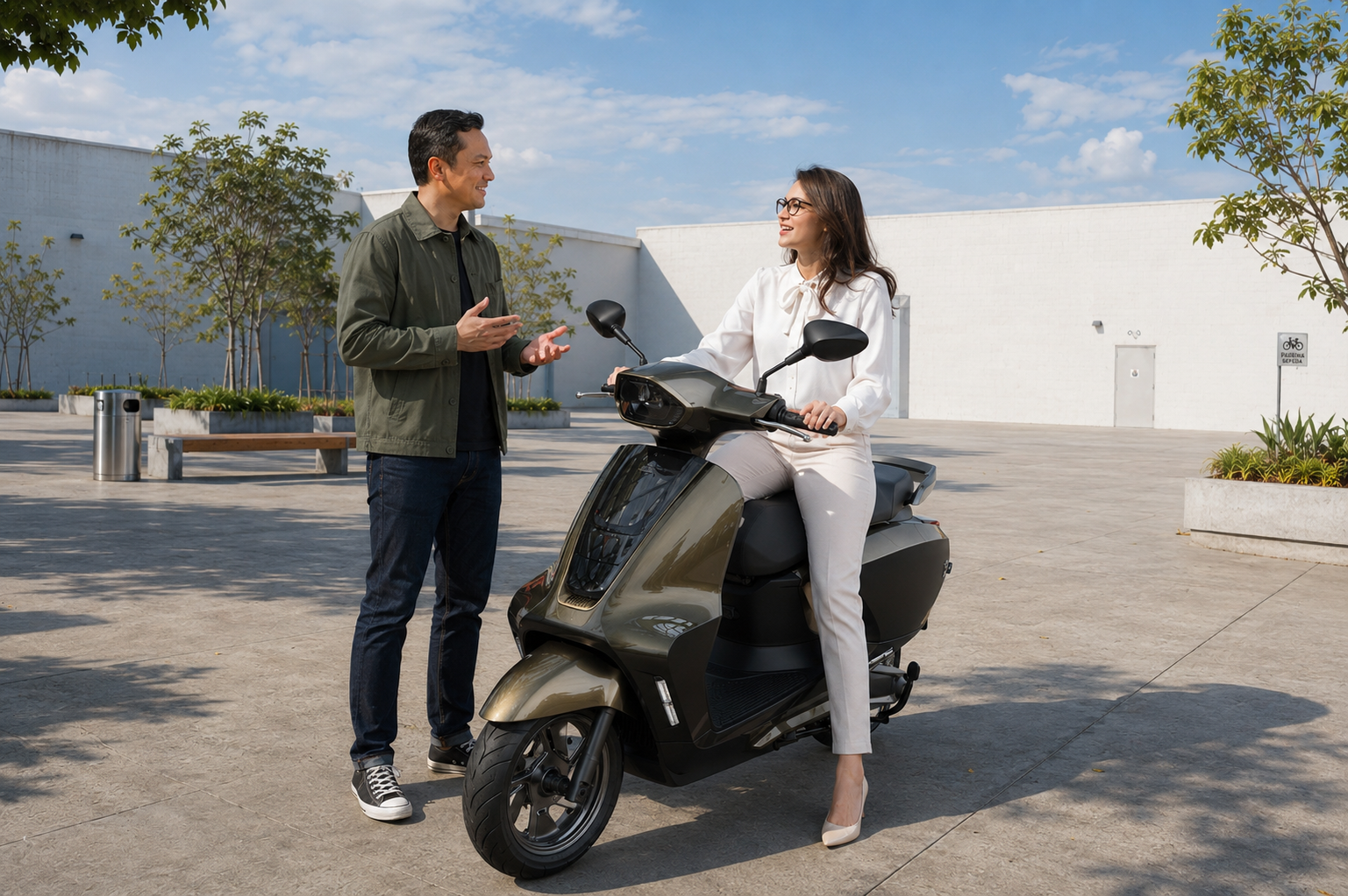 Couple with Luna electric scooter